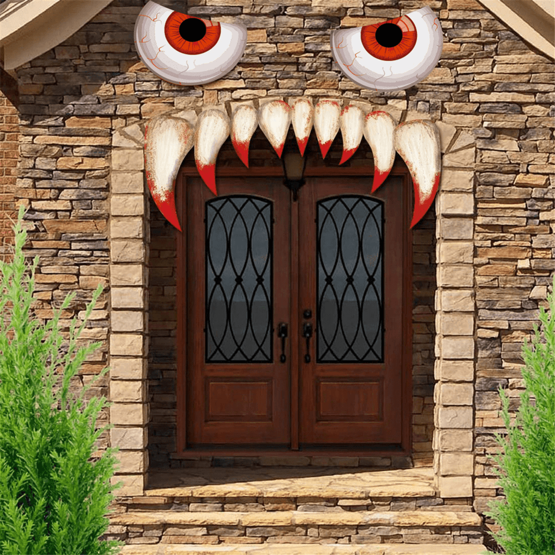 Halloween Scary Monster Face Devil with Eyes Teeth Cutouts Combination Sticker Window Gateway Door Car Sticker Decor - MRSLM