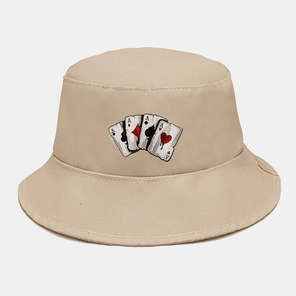 Unisex Plain Poker Pattern Bucket Hat Casual Wild Foldable Sunshade Beach Hat - MRSLM