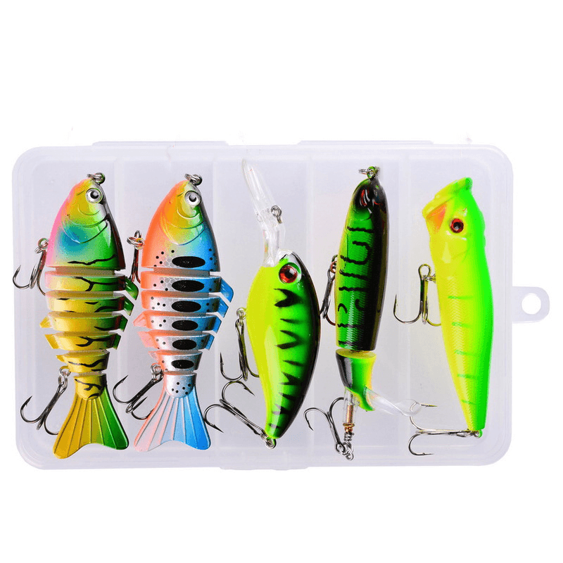 ZANLURE 5 Pcs Fishing Lure Artificial Rotation Fishing Hooks Hard Bait with Box - MRSLM