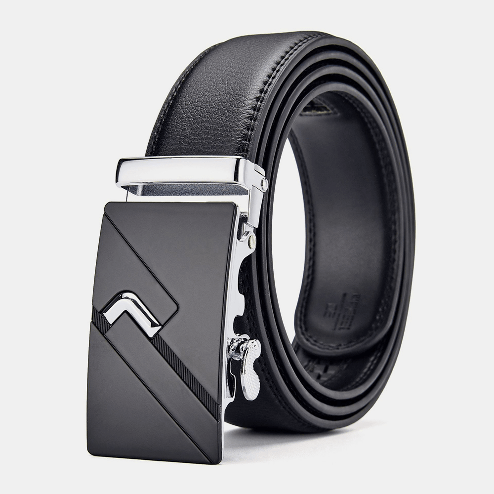 Men'S Leather 110/115/120/125CM Ratchet Dress Belt with Automatic Buckle Business Jeans Suits Cowhide Belt - MRSLM