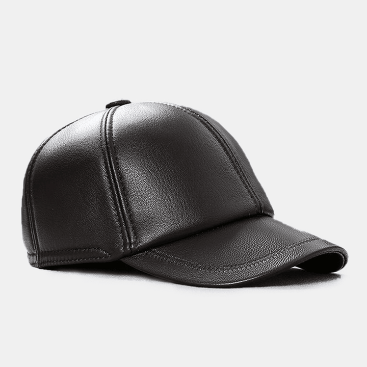 Men Genuine Leather Patchwork Embroidery Thread Dome Casual Windproof Sunshade Baseball Cap - MRSLM