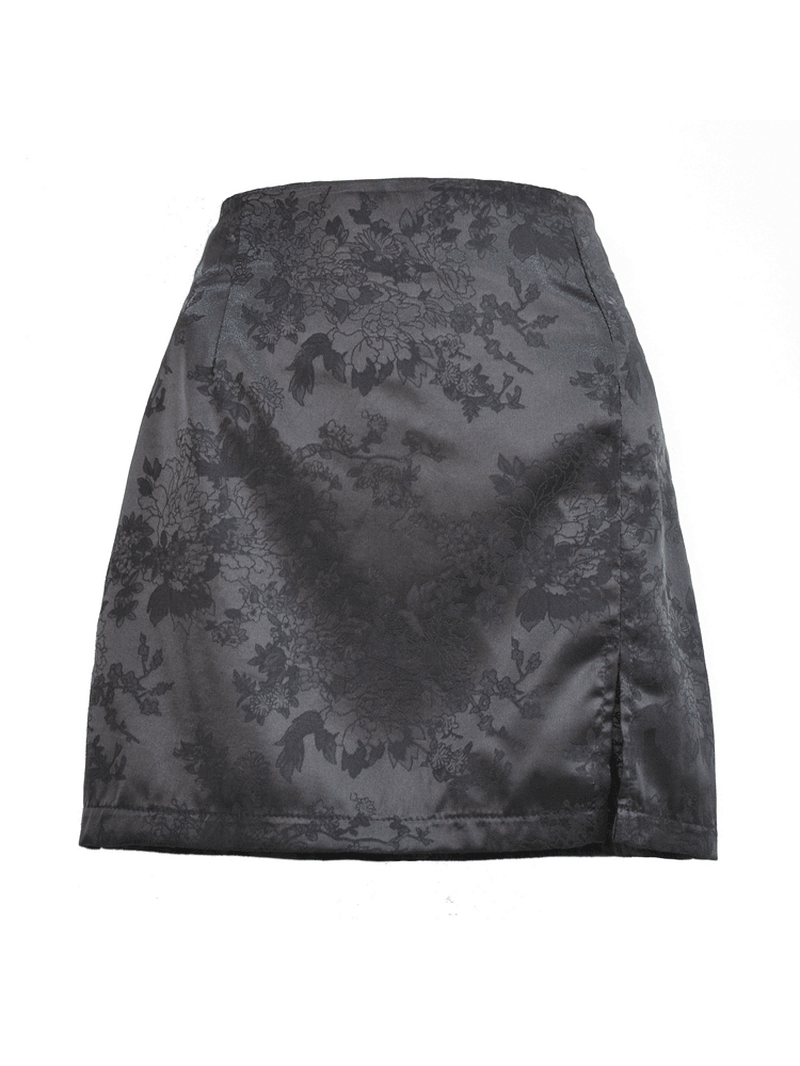 Split Jacquard Satin High Waist Zipper Skirts for Women - MRSLM