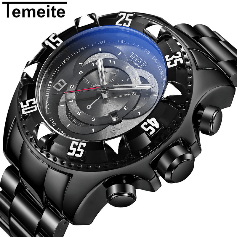 TEMEITE 020G Men Watch Business Waterproof Luminous Stainless Steel Calendar Three-Eyes Quartz Watch - MRSLM