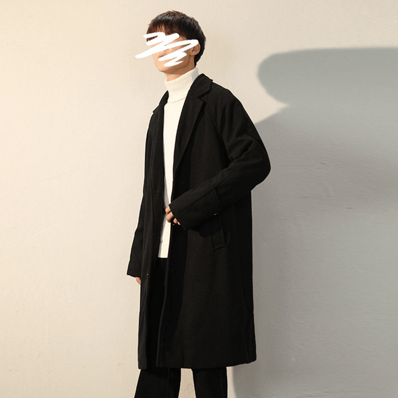 Men'S Woolen Coat in Autumn and Winter Mid Length over the Knee Trench Coat - MRSLM