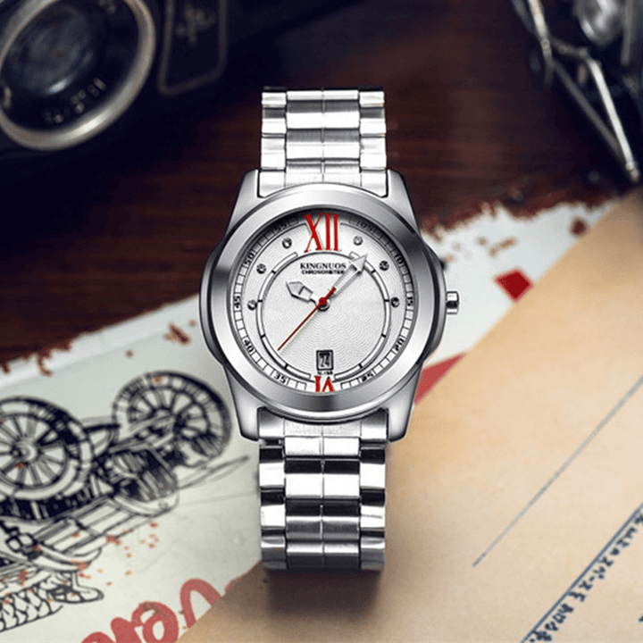 KINGNUOS K-198 Hardles Glass Quartz Watches Stainless Steel Strap Business Style Men Watch - MRSLM