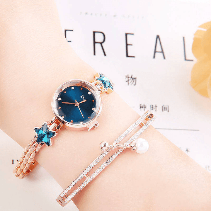 Fashion Luxury Elegant Crystal Lucky Star Pattern Ladies Bracelet Wristwatches Quartz Watch - MRSLM