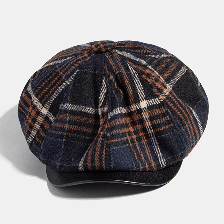 Collrown Men Casual Personality Plaid Pattern Newsboy Hat Octagonal Cap Beret Hat - MRSLM