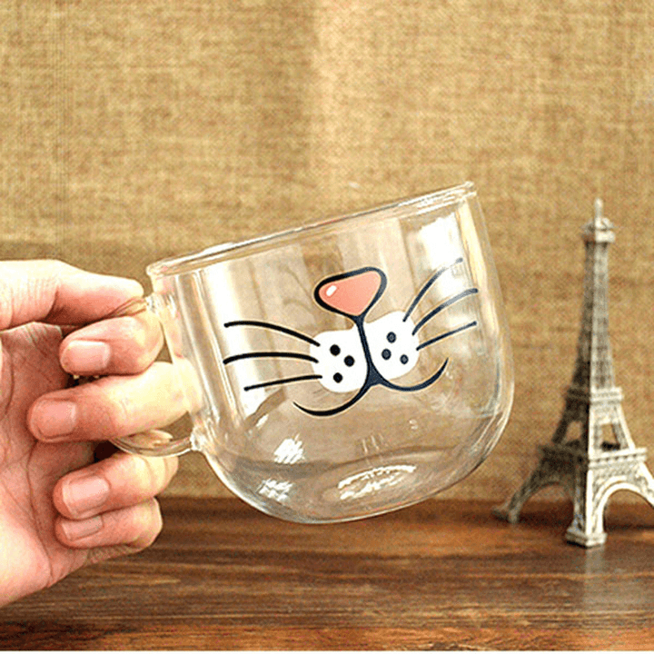 Handmade Cartoon Glass Cup High Temperature Resistant Transparent Water Mug Cat Pig Nose Pattern Glass Mug - MRSLM