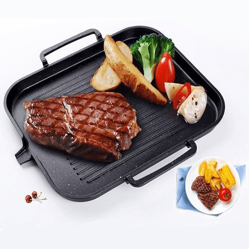 BBQ Grill Pan Non-Stick Cooking Grill Pan Iron Steak Frying Pan Camping Picnic Cookware - MRSLM