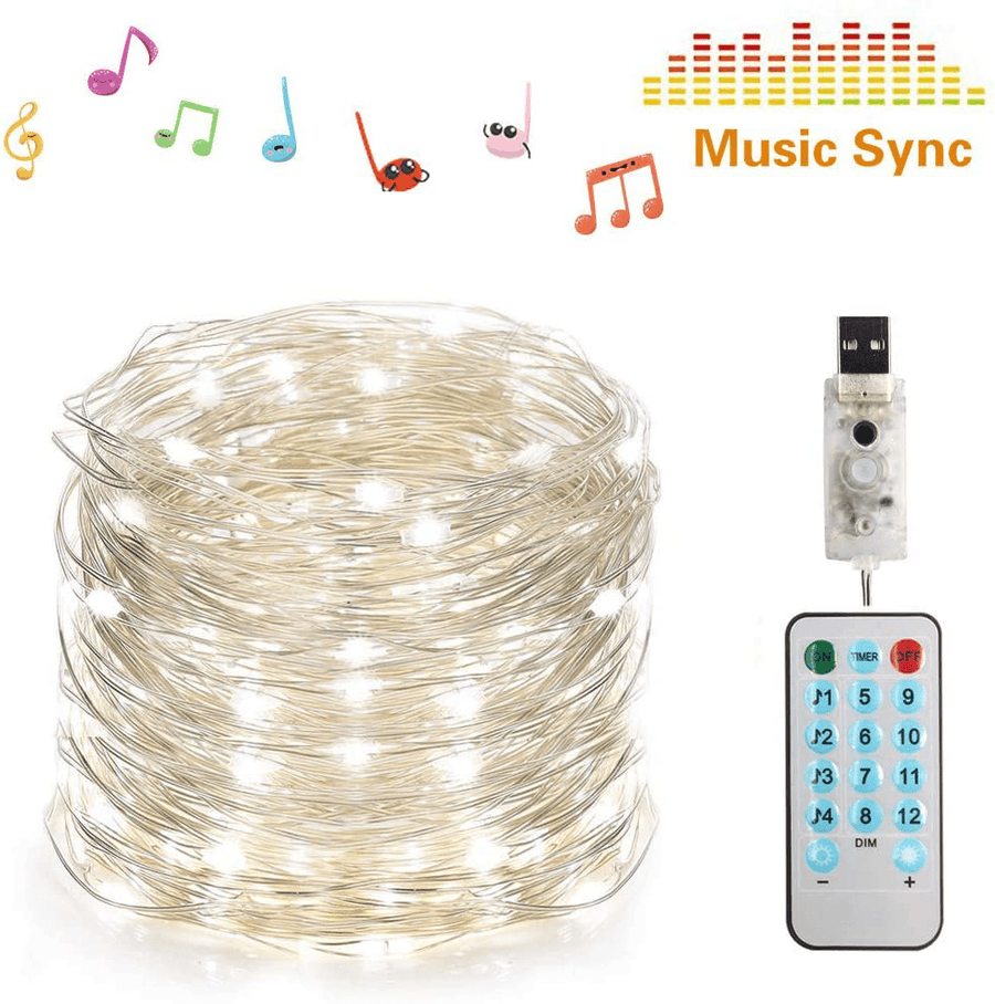 SKYFIRE 50/100 Leds Music Fairy String Light Silver Wire Twinkle Starry Lights with Remote Control Timer 32.8Ft USB Powered Sound Activated LED Lights Holiday Lighting for Christmas Tree Wedding Party Bedroom - MRSLM