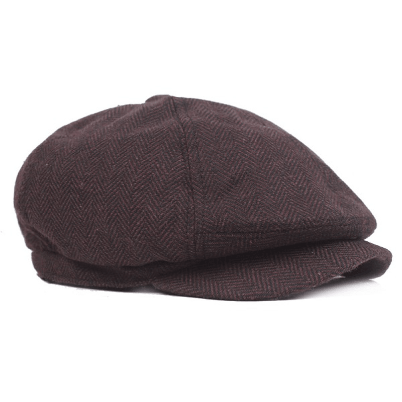 Mens Unisex Vintage Cotton Octagonal Cap Winter Stripe Gentleman Newsboy Beret Hat - MRSLM