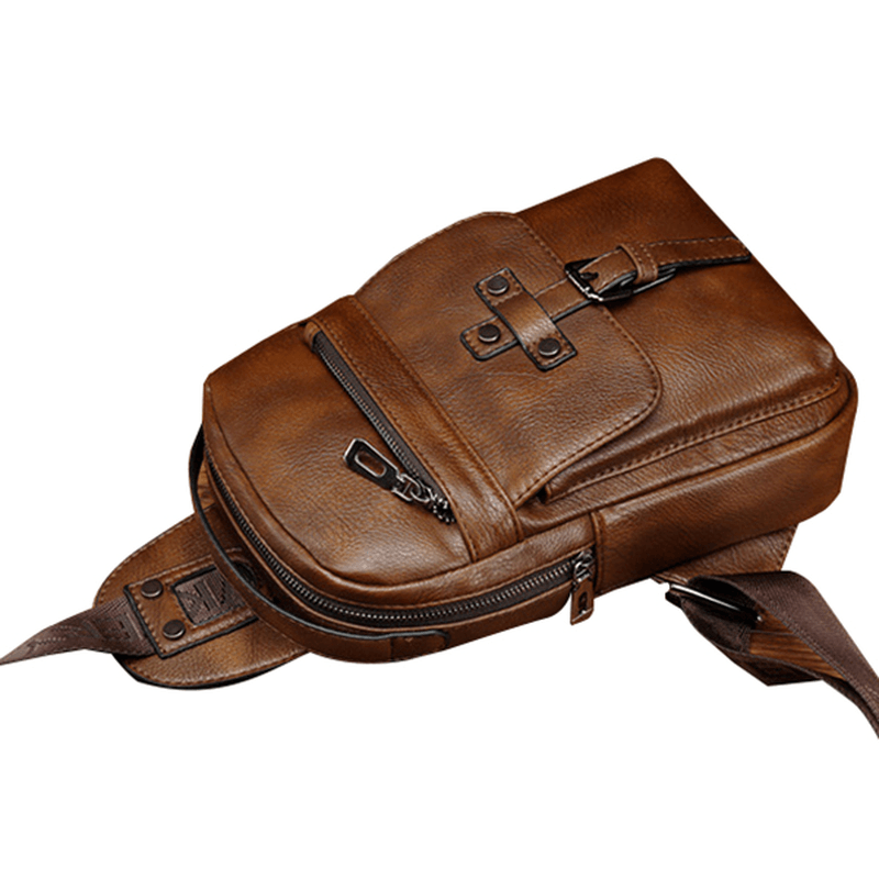 Men PU Leather Business Casual Chest Bag Crossbody Shoulder Bag for Leisure - MRSLM