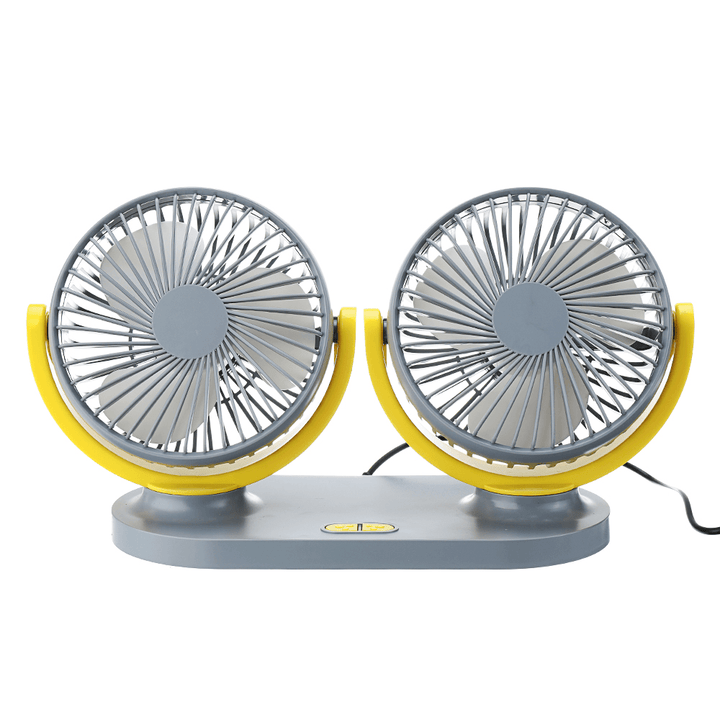 24V Mini Dual-Head Fan Car Van Home Silent Cooler Cooling Fan USB Rechargeable Outdoor Camping Travel - MRSLM