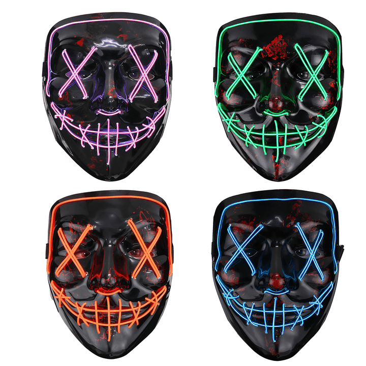 Halloween 4-Modes LED Light El Wire Mask up Funny Mask the Purge Election Year Great Cosplay Mask - MRSLM