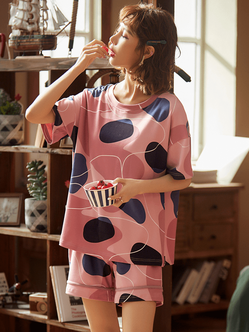 Summer Cute Printed Overhead Short Sleeve 2-Piece Pajama Set - MRSLM