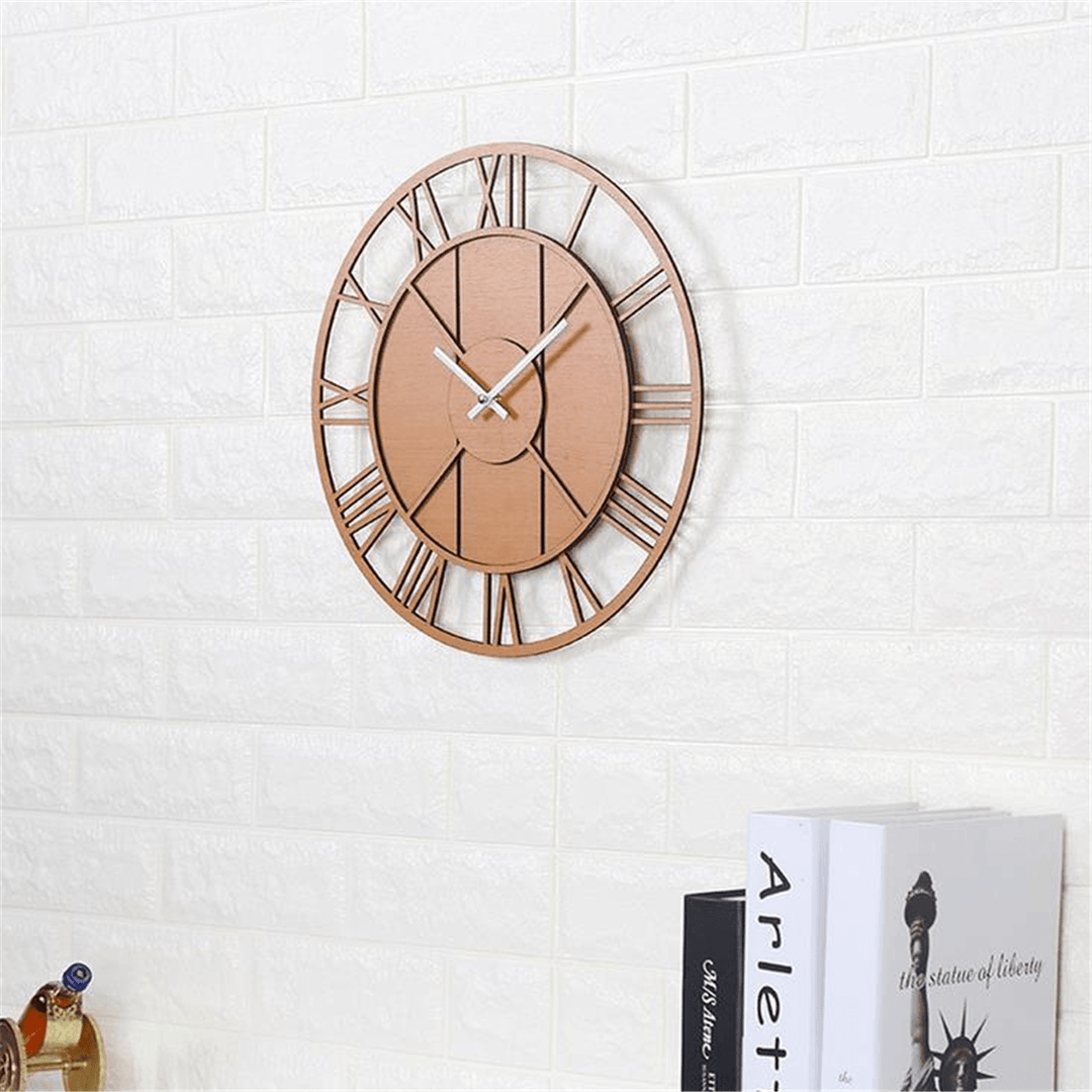 Modern Wall Clock round Silent Movement Skeleton Roman Numeral Home Minimalist Room Clock - MRSLM