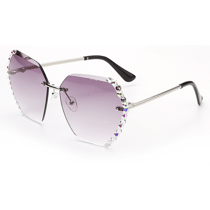 Trendy Frameless Crystal Trim Sunglasses Ladies Anti-Ultraviolet Diamond Sunglasses - MRSLM