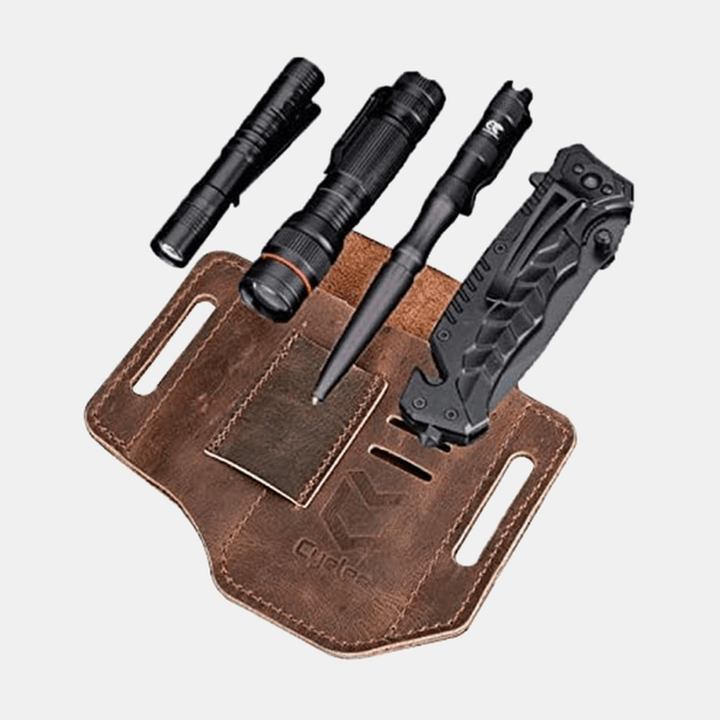 Men Genuine Leather EDC Belt Loop Waist Multitool Sheath Belt Bag - MRSLM