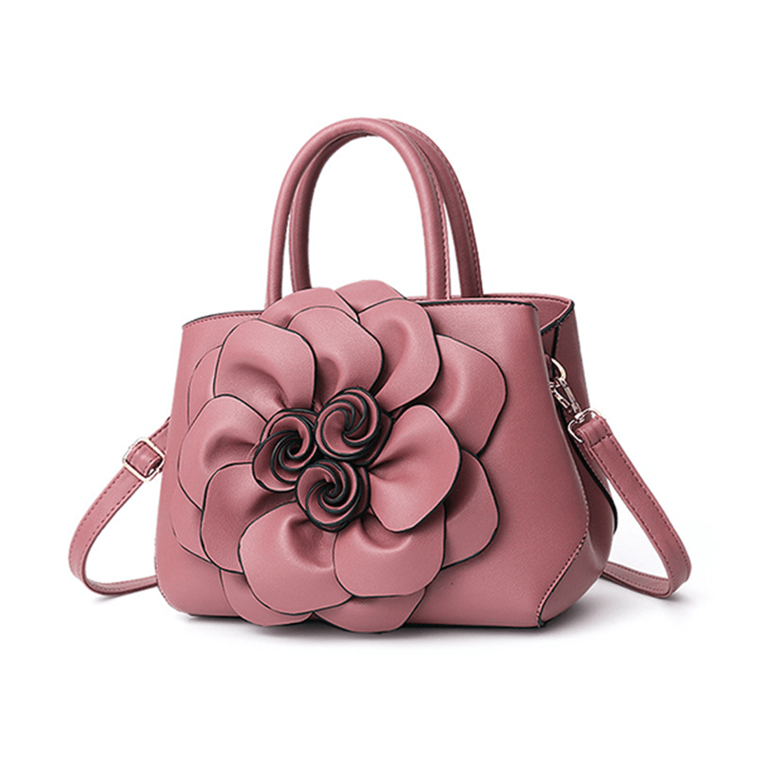 Women Lady Leather Elegant Handbag Flower Decoration Shoulder Evening Bag - MRSLM