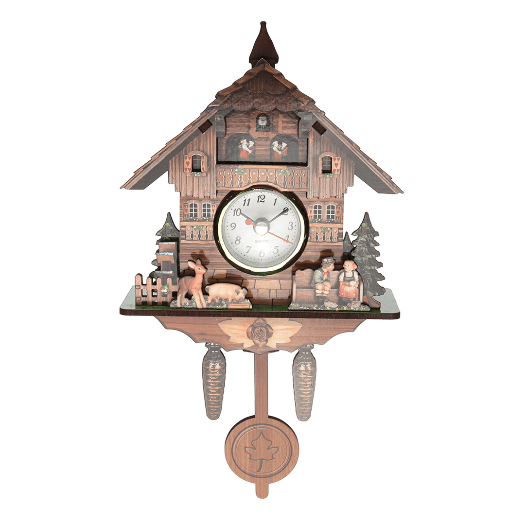 Cuckoo Clock Mount Wooden Wall Clock Analog Auto Swinging Pendulum Home Decorations - MRSLM