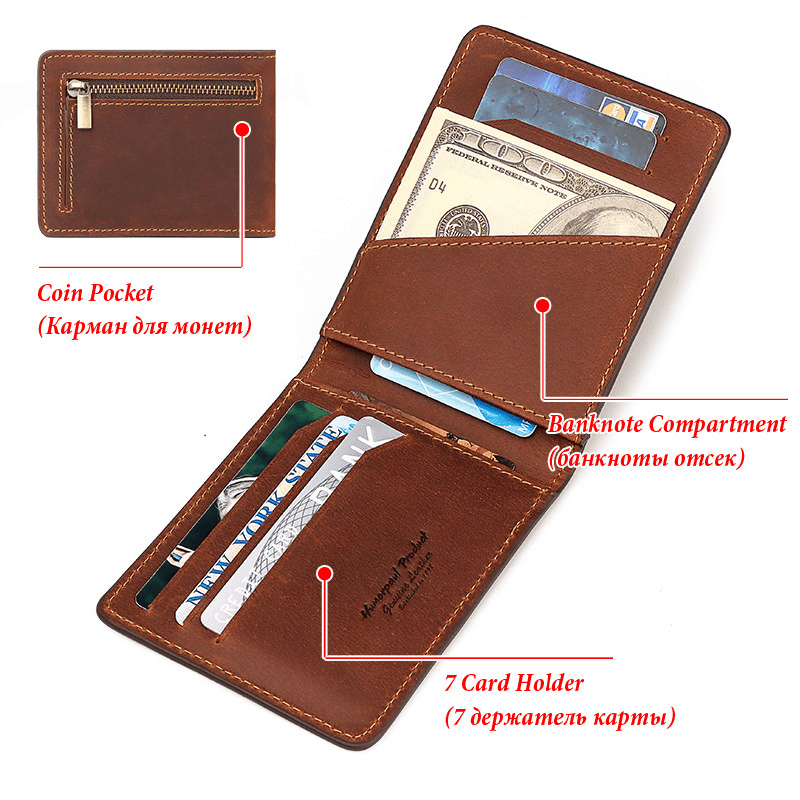 Men Genuine Leather RFID Anti-Theft Foldable Retro Business Ultra-Thin Card Holder Wallet - MRSLM