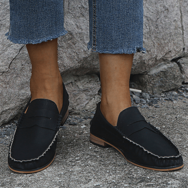 Women Large Size Comfy Soild Slip on Casual Flats Loafers - MRSLM