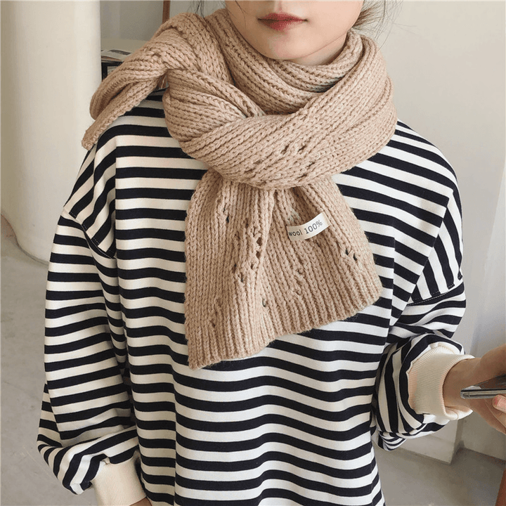 Pure Color Knitted Hollow Thick Warm Scarf - MRSLM