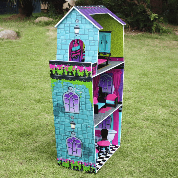 Purple Villa DIY Wood Big Doll House Dream Light Miniature Furniture Kits Big Kid Gift - MRSLM