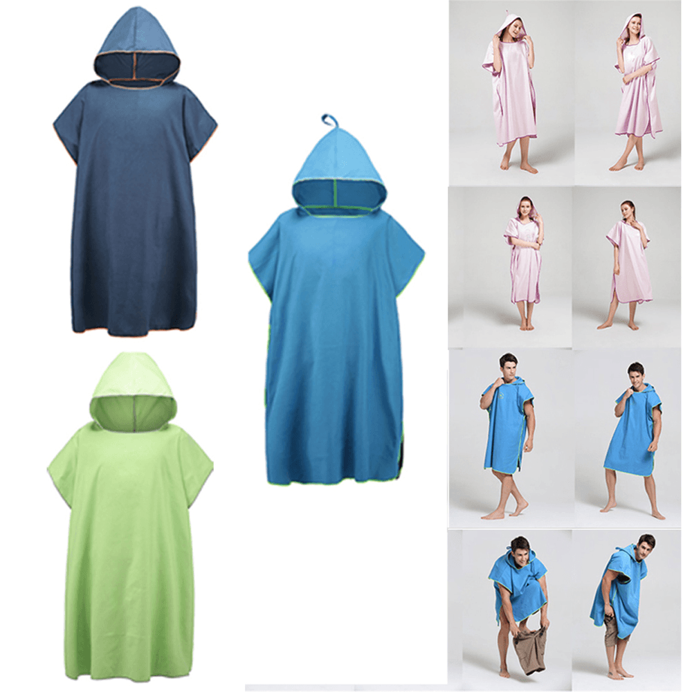 Adult Wearable Bathrobe Beach Towel Quick Drying Hooded Changing Robe Sunscreen Cloak Bath Towel Poncho Microfiber Surf Swimsuit Cloak - MRSLM