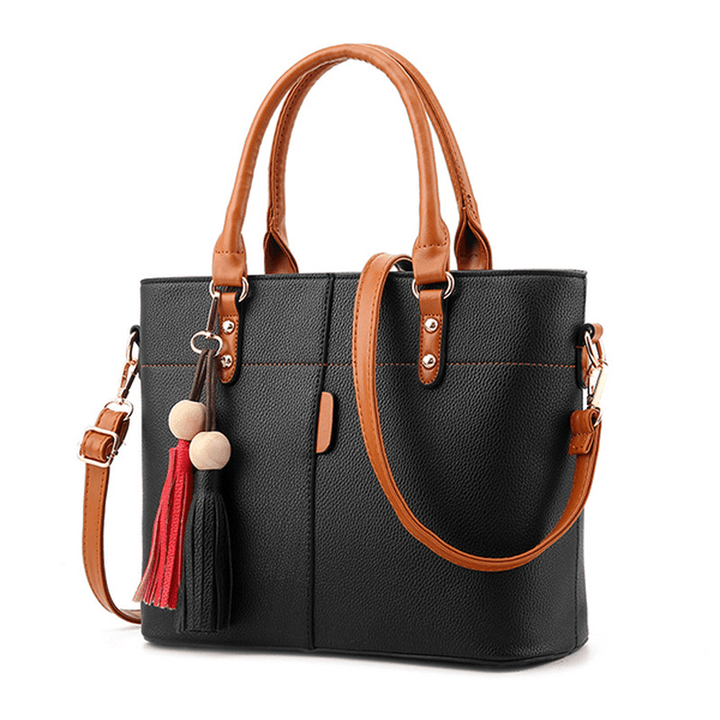 Women Solid Faux Leather Large Capacity Handbag - MRSLM