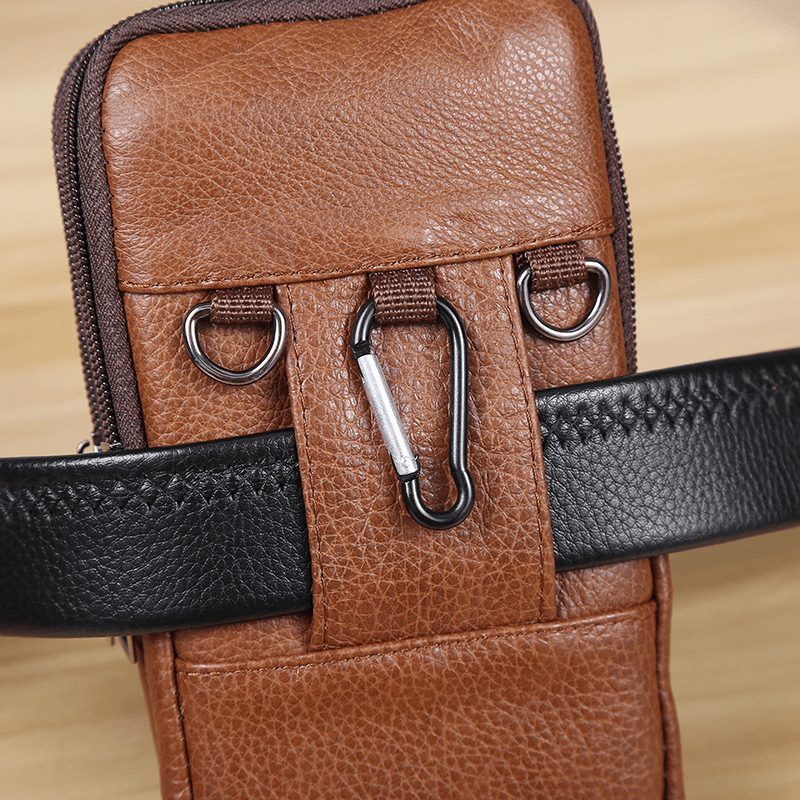 Men Genuine Leather Business Multi-Carry 6.3 Inch Phone Bag Waist Bag - MRSLM