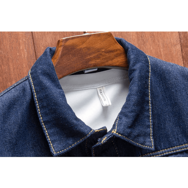 Mens Thick Denim Turn down Collar Fashion Casual Jacket - MRSLM