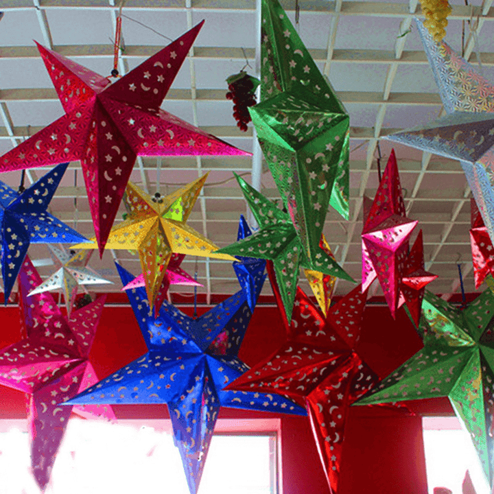 45Cm Christmas Laser Paper Star Hanging Decoration Folding Handmade 3D Pentagram Christmas Decor - MRSLM