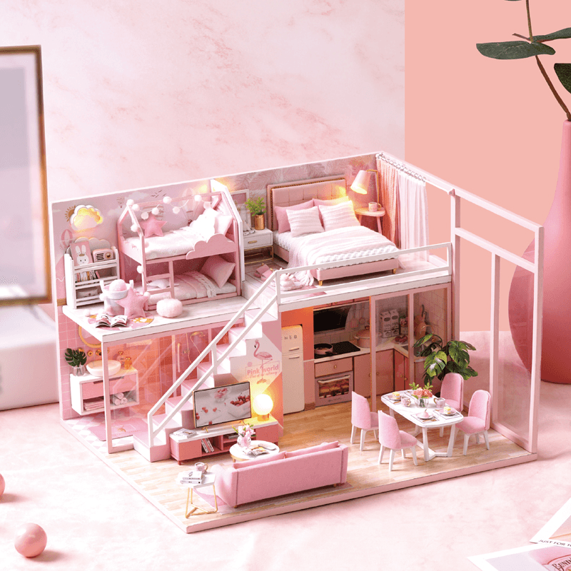 Cuteroom L027B DIY Cabin Meet the Little Beauty Handmade Loft Simple Apartment Doll House with Dust Cover Music Motor - MRSLM