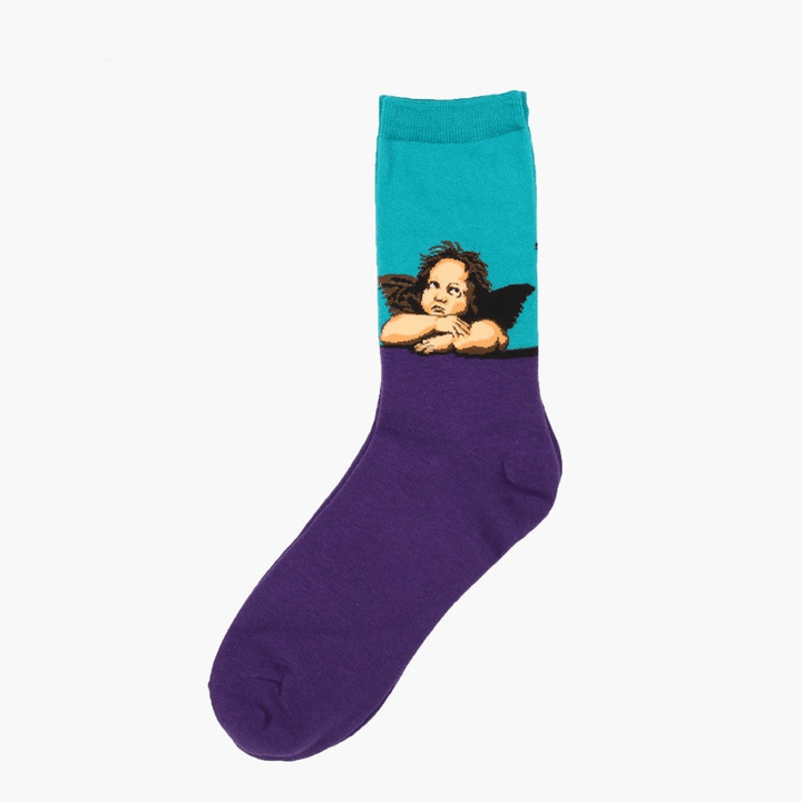 Unisex Mona Lisa Oil Painting Cotton Tube Socks - MRSLM