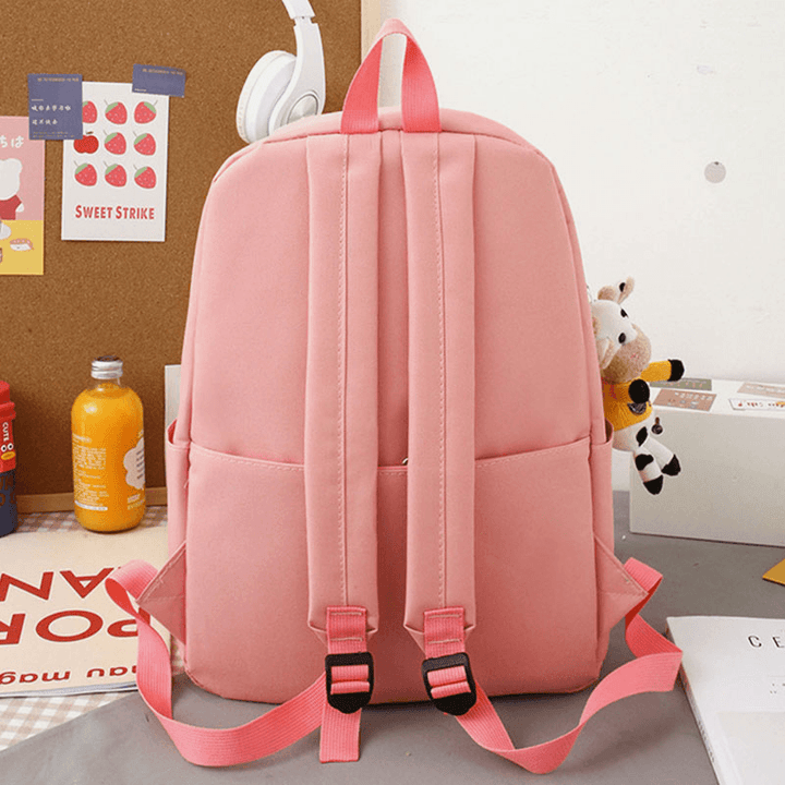 5 PCS Canvas Preppy Cow Pattern Multifunction Combination Bag Backpack Tote Crossbody Bag Clutch Wallet - MRSLM