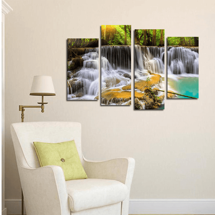 Miico Hand Painted Four Combination Decorative Paintings Ancient Small Waterfall Wall Art for Home Decoration - MRSLM