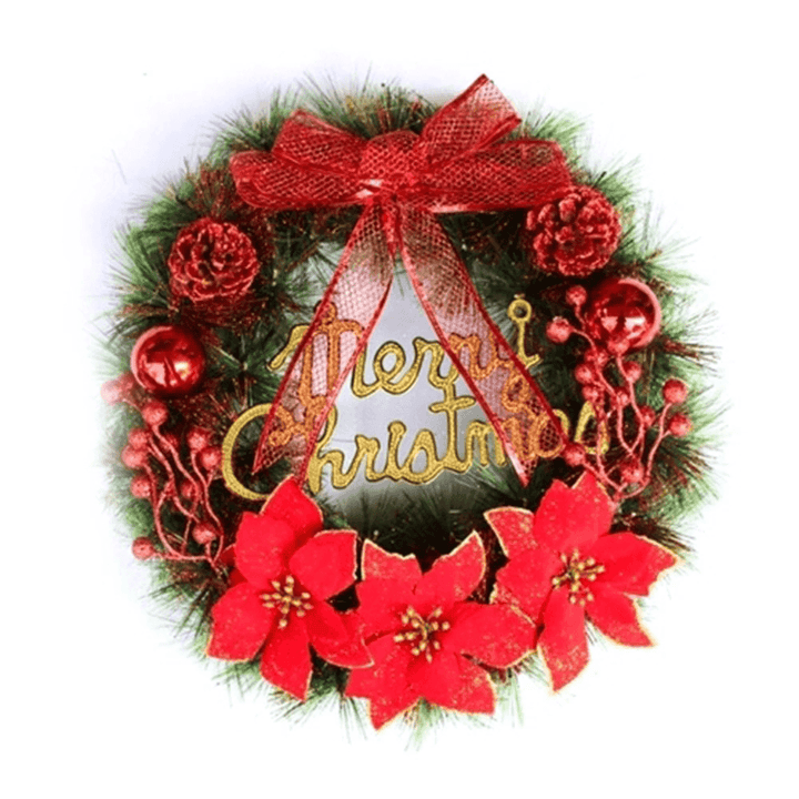 2020 Christmas Wreath Garland Merry Christmas Front Door Wreath Artificial Plants Flower Wall Window Hanging Ornament - MRSLM