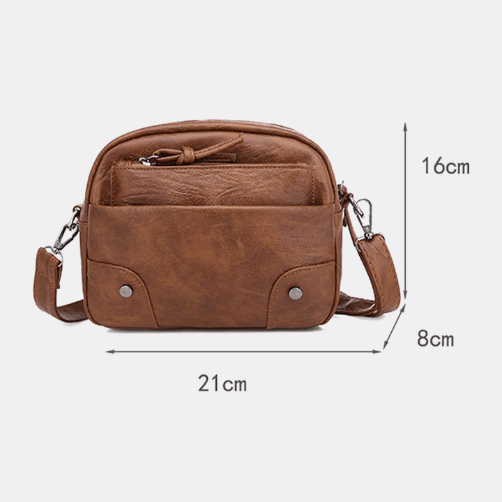 Women PU Leather Multi-Pocket Retro Fashion 6.3 Inch Phone Bag Soft Crossbody Bags Shoulder Bag - MRSLM