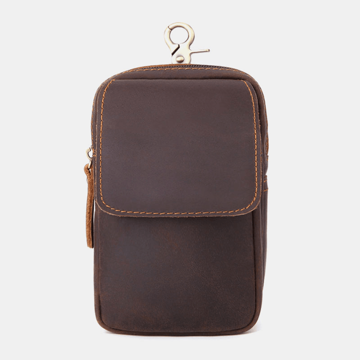 Men Genuine Leather Multi-Slots Retro Multifunctional Wallet Phone Bag Waist Bag - MRSLM