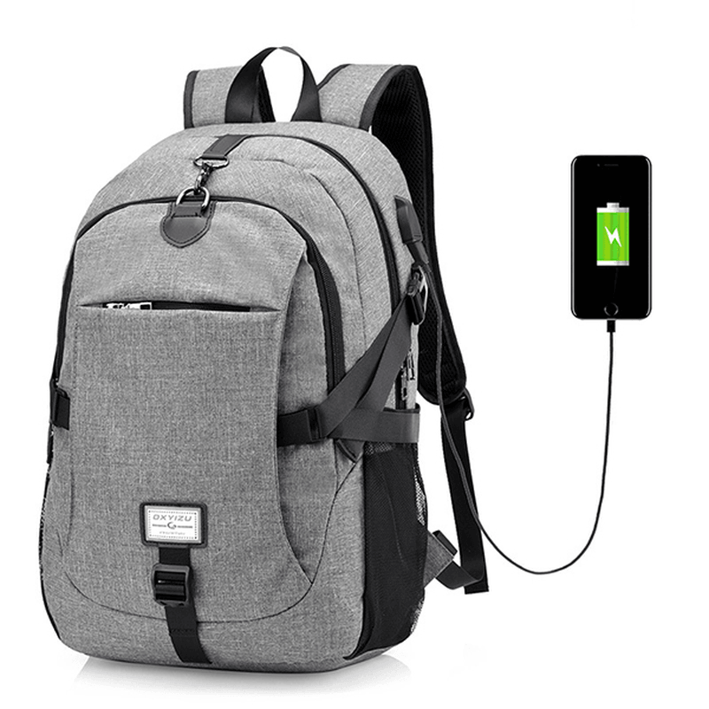 Men Nylon Large Capacity Laptop Backpack Travel Bag with USB Charging Port - MRSLM