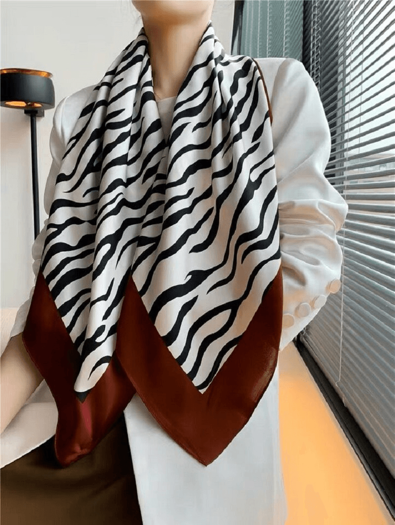 Women'S Zebra Print Silk Square Scarf Mulberry Silk Crepe Satin Satin Silk Scarf - MRSLM