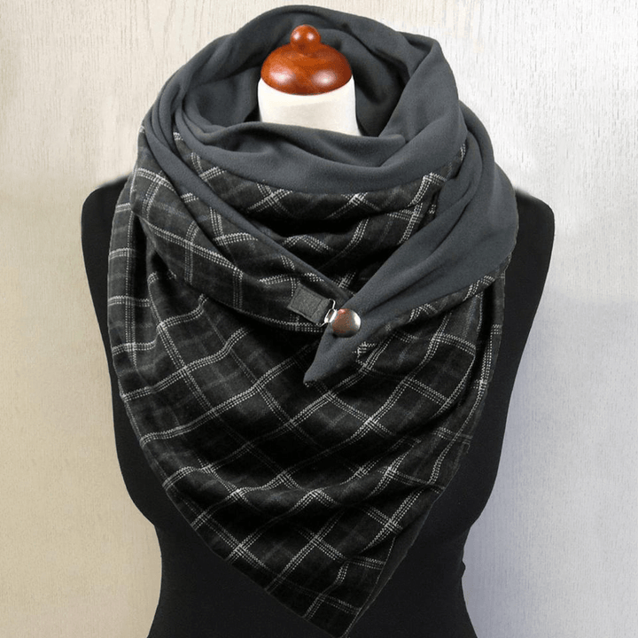 Women Cotton plus Thick Keep Warm Winter Outdoor Casual Stripes Lattices Pattern Multi-Purpose Scarf Shawl - MRSLM