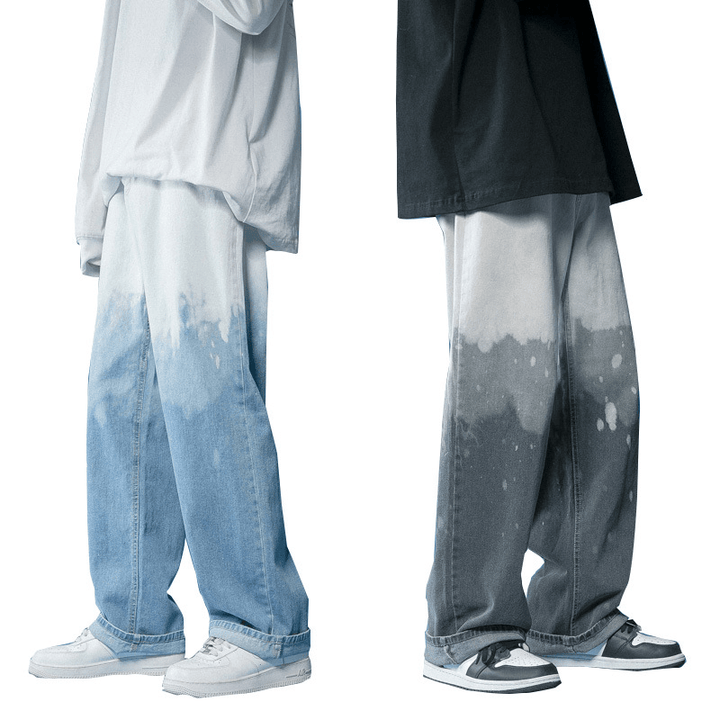 Gradient Tie-Dye Denim Casual Pants for Men with Wide-Leg Design - MRSLM