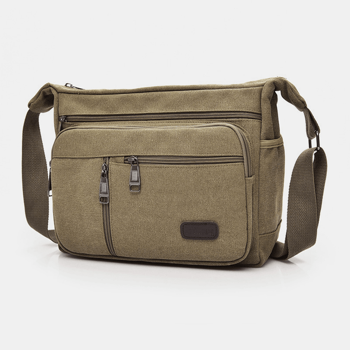 Men Canvas Multi-Layers Large Capacity Casual Solid Color Crossbody Bag Shoulder Bag - MRSLM