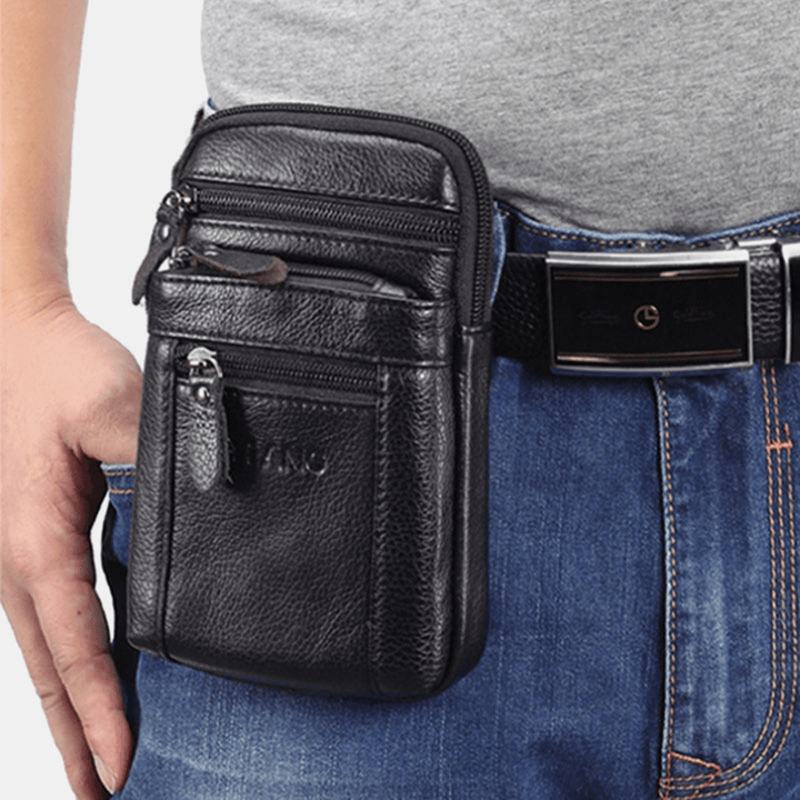 Genuine Leather Waist Bag Multi-Pocket Belt Bag Phone Bag Shoulder Bag for Men - MRSLM