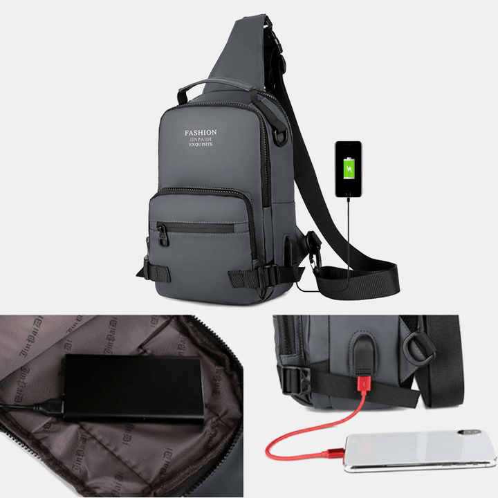 Men Multi-Layers Space Business Solid Shoulder Bag Crossbody Bag Chest Bag with USB Charging - MRSLM