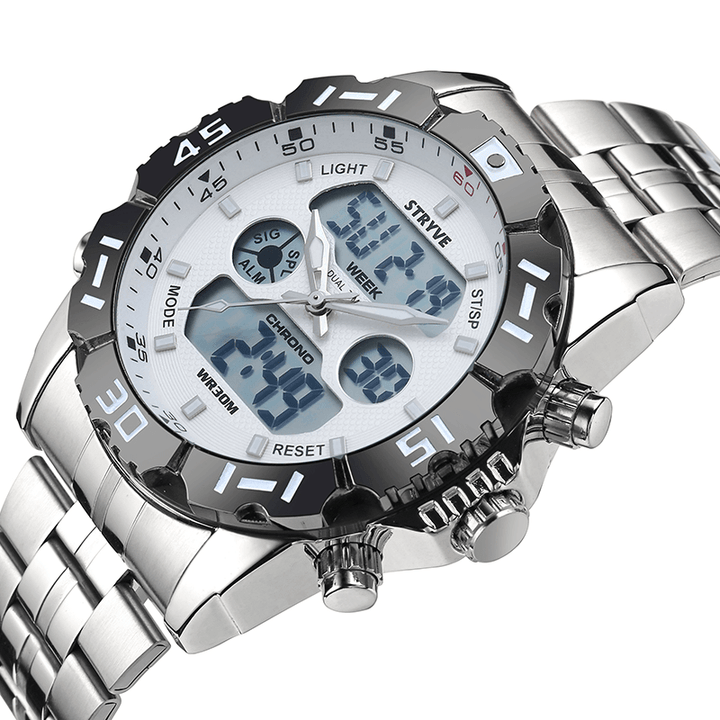 STRYVE S8011 Chronograph Alarm Calendar Stainless Steel Sport Dual Display Digital Watch - MRSLM