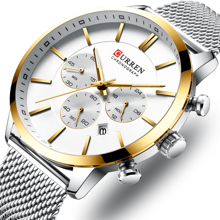 CURREN 8340 Chronograph Calendar Men Wristwatch Mesh Steel Band Quartz Watch - MRSLM