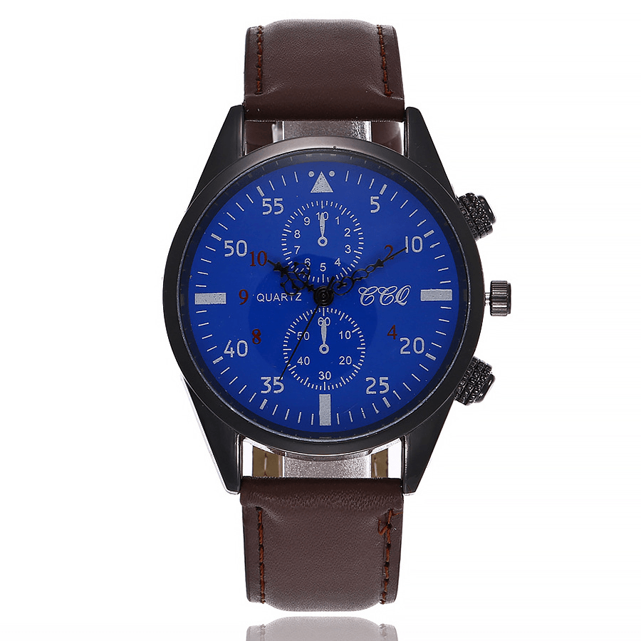 CCQ Sports Casual Simple Dial PU Leather Band Waterproof Men Quartz Watch - MRSLM